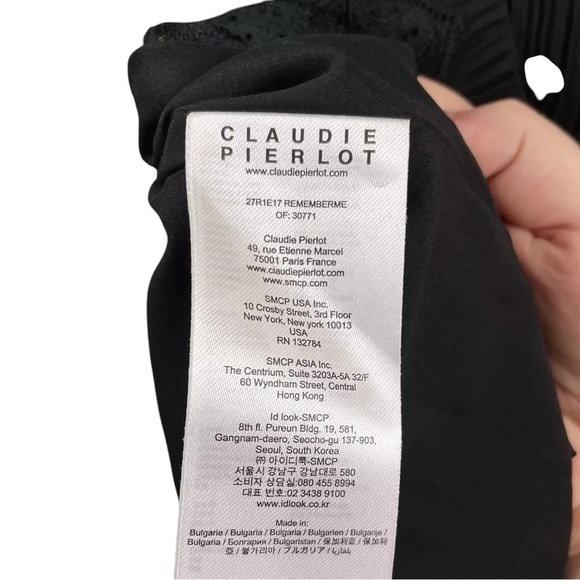 Claudie Pierlot Babydoll Pleated Crepe Lace Trim Tie Dress Black Size 38 US 6 - Picture 8 of 9